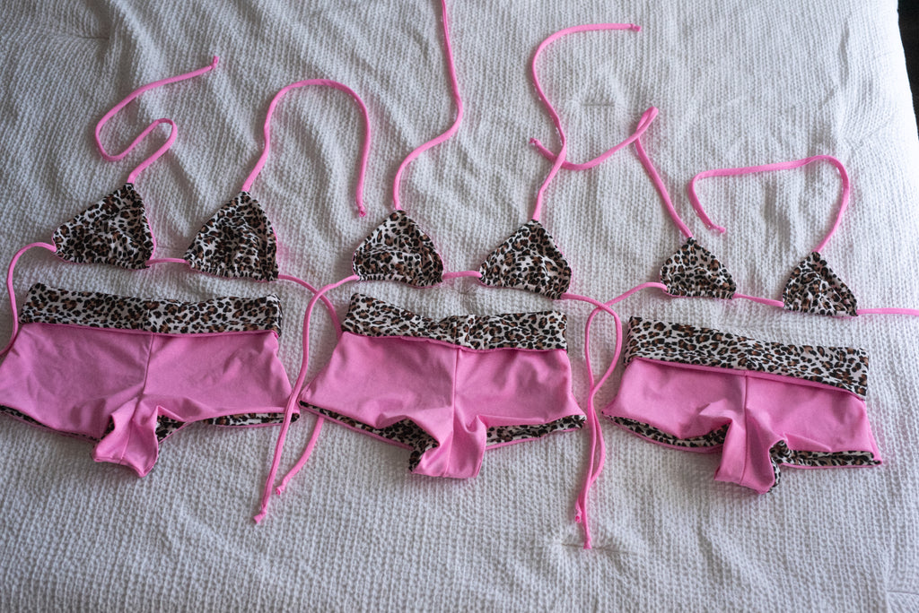 Leopard/Pink  Bikini Shorts Set - XXS Top/ XS Bottom