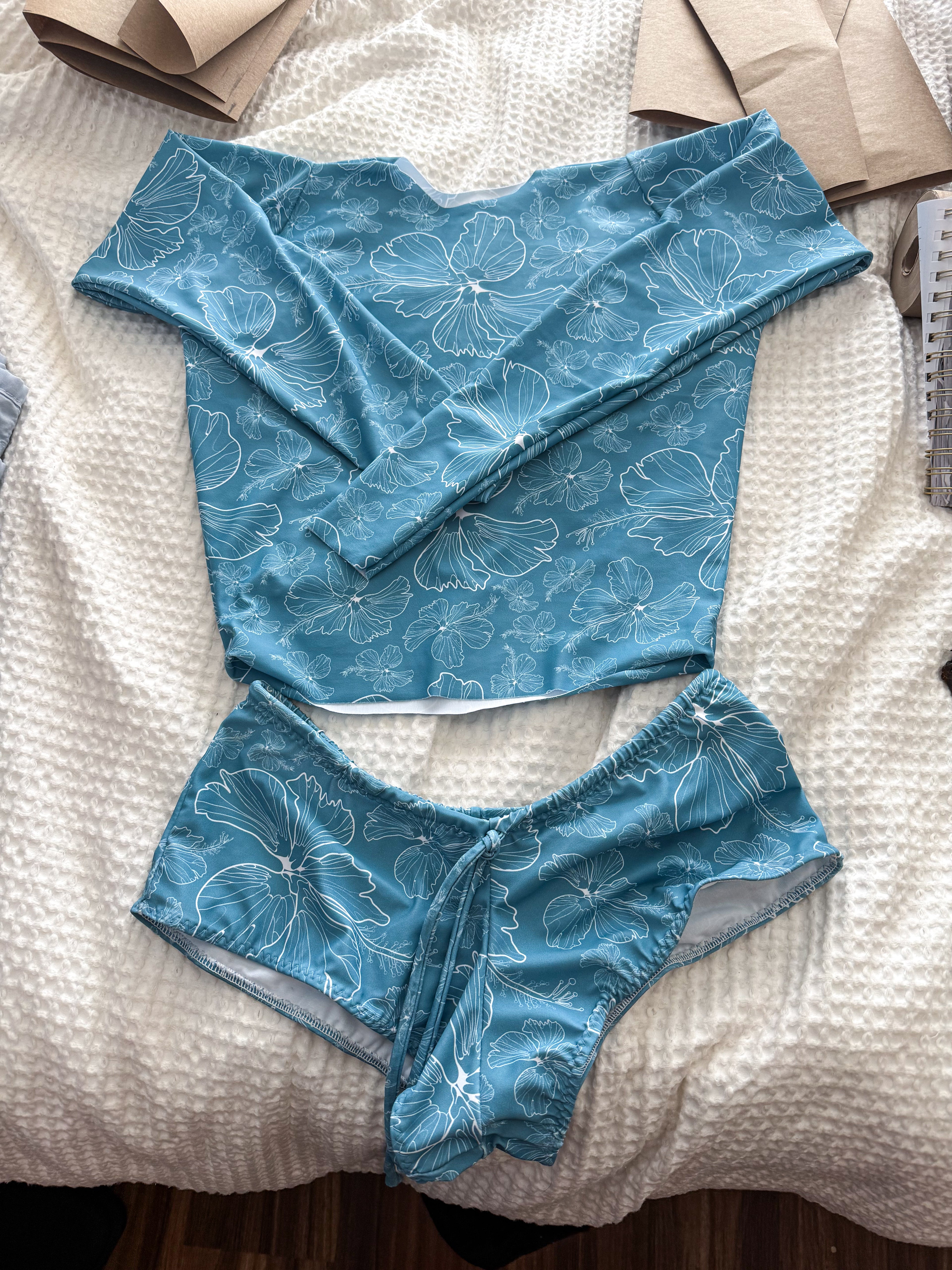 NEW Blue Hibiscus Surfer rash guard